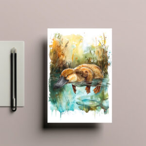 raxxa Postkarte: Watercolor Platypus Swimming in Pond
