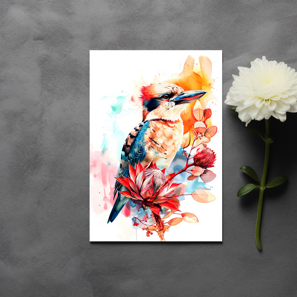 raxxa Postkarte: Watercolor Kookaburra on Protea
