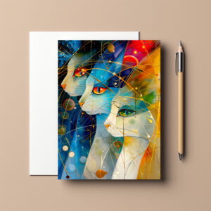 raxxa Postkarte: Abstract Cat Portrait Amidst Galactic Wonders
