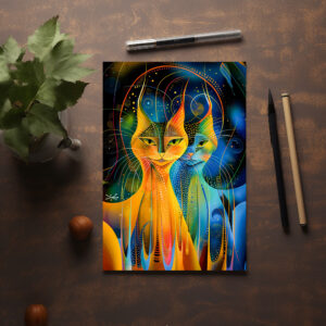 raxxa Postkarte: Abstract Cat Portrait Amidst Galactic Wonders