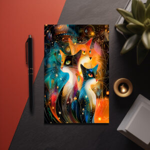 raxxa Postkarte: Abstract Cat Portrait Amidst Galactic Wonders