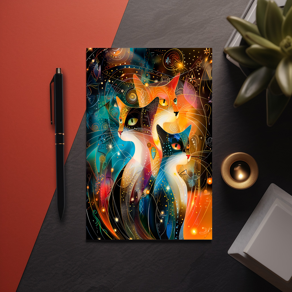raxxa Postkarte: Abstract Cat Portrait Amidst Galactic Wonders
