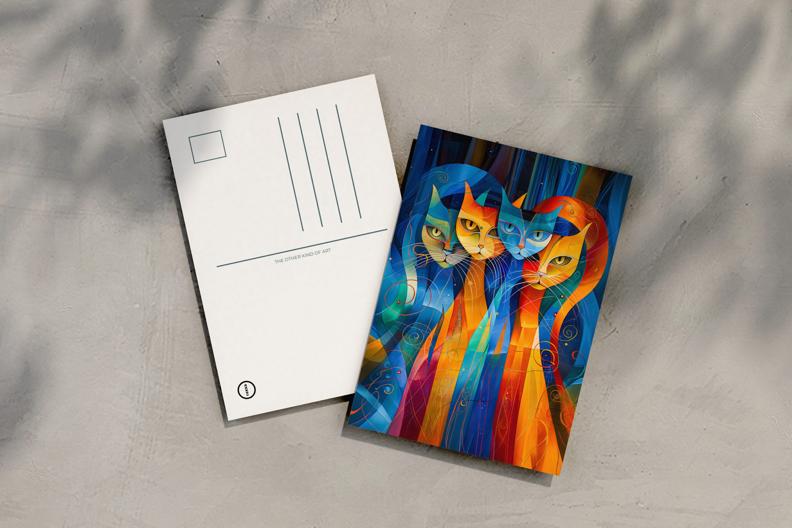 raxxa Postkarte: Abstract Cat Portrait Amidst Galactic Wonders