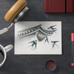 raxxa Postkarte: Swallows Feeding Young in Nest in Chinese Ink Painting