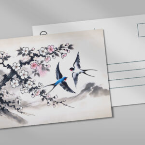 raxxa Postkarte: Swallows Soaring Through the Sky in Chinese Ink Painting