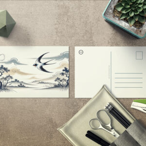 raxxa Postkarte: Group of Swallows Soaring Through the Sky in Chinese Ink Painting
