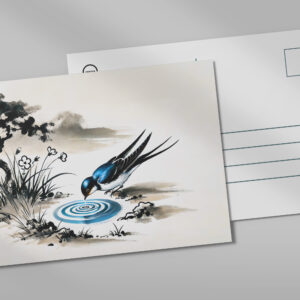 raxxa Postkarte: Swallow Drinking Water in a Stream in Chinese Ink Painting