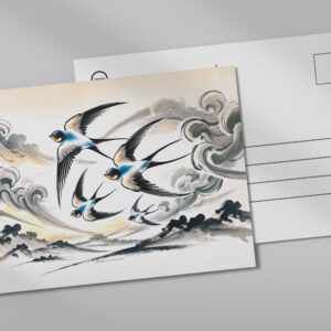 raxxa Postkarte: Swallows Soaring Through the Sky in Chinese Ink Painting