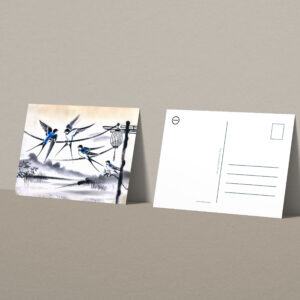 raxxa Postkarte: Group of Swallows Gathering on a Power Line in Chinese Ink Painting