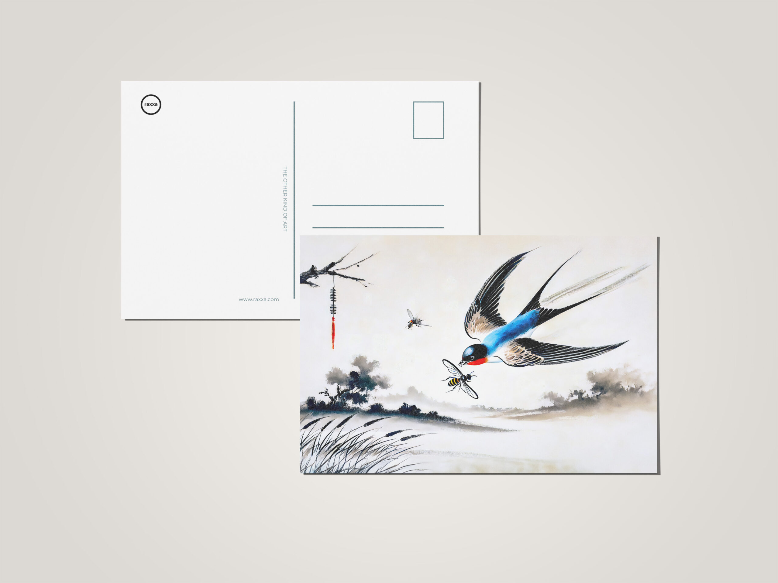 raxxa Postkarte: Swallow Catching an Insect in Mid-Air in Chinese Ink Painting