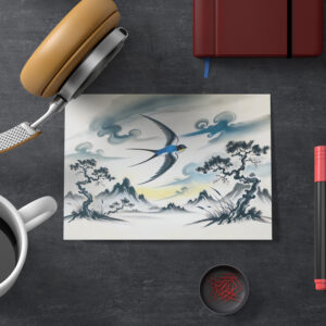raxxa Postkarte: Swallow Soaring Through the Sky in Chinese Ink Painting