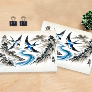 raxxa Postkarte: Swallows Soaring Through the Sky in Chinese Ink Painting