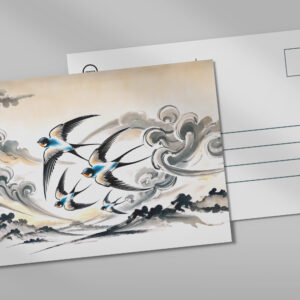raxxa Postkarte: Swallows Soaring Through the Sky in Chinese Ink Painting