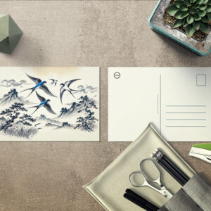 raxxa Postkarte: Swallows Soaring Through the Sky in Chinese Ink Painting