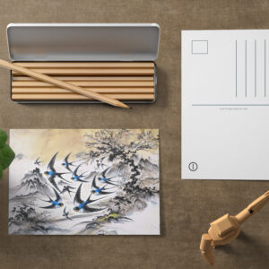 raxxa Postkarte: Swallows Soaring Through the Sky in Chinese Ink Painting