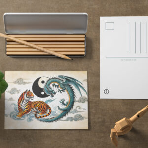 raxxa Postkarte: Yin and Yang Tiger and Dragon in Asian Art Style