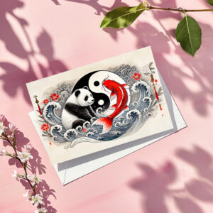 raxxa Postkarte: Yin and Yang Panda and Koi in Asian Art Style