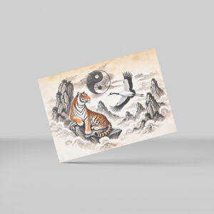 raxxa Postkarte: Yin and Yang Tiger and Crane in Asian Art Style