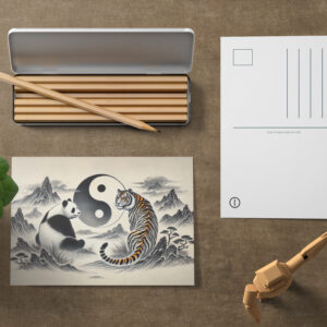 raxxa Postkarte: Yin and Yang Panda and Tiger in Asian Art Style