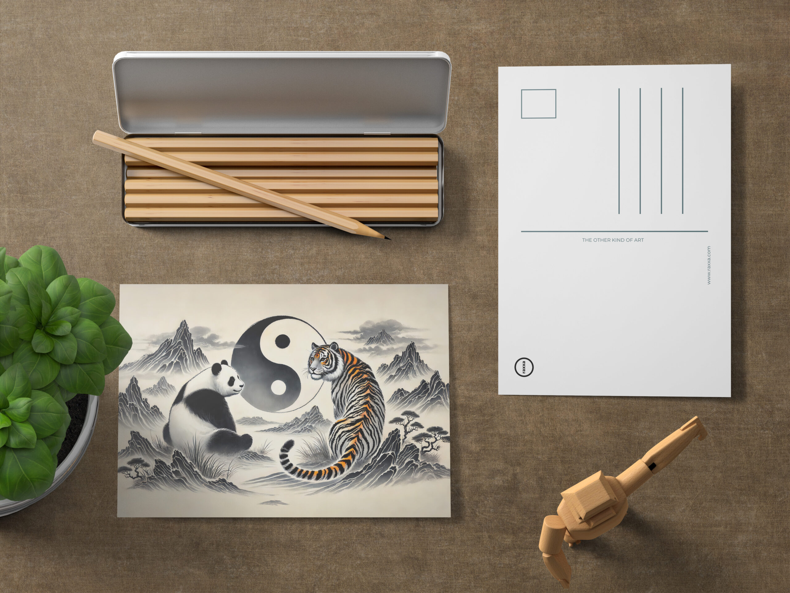 raxxa Postkarte: Yin and Yang Panda and Tiger in Asian Art Style