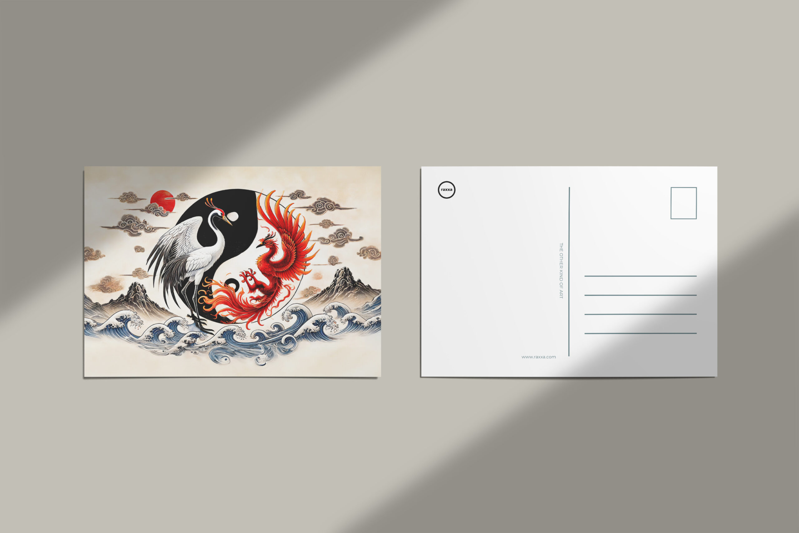 raxxa Postkarte: Yin and Yang Crane and Phoenix in Asian Art Style
