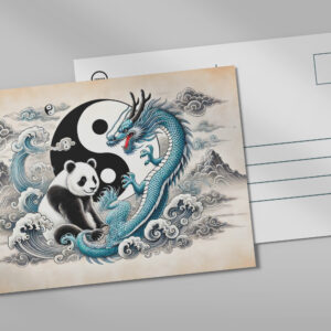 raxxa Postkarte: Yin and Yang Panda and Dragon in Asian Art Style