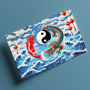 raxxa Postkarte: Yin and Yang Koi and Dragon in Asian Art Style