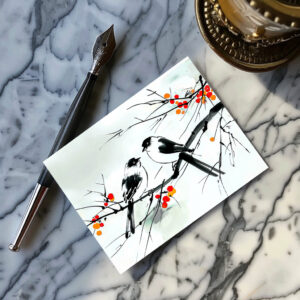 raxxa Postkarte: Two Birds Perched on a Branch ink art