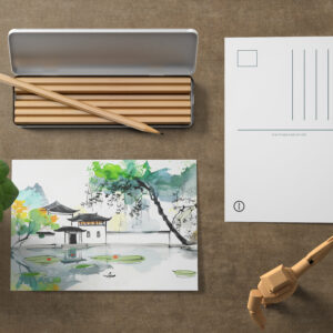raxxa Postkarte: Chinese Temple by a Lotus Pond