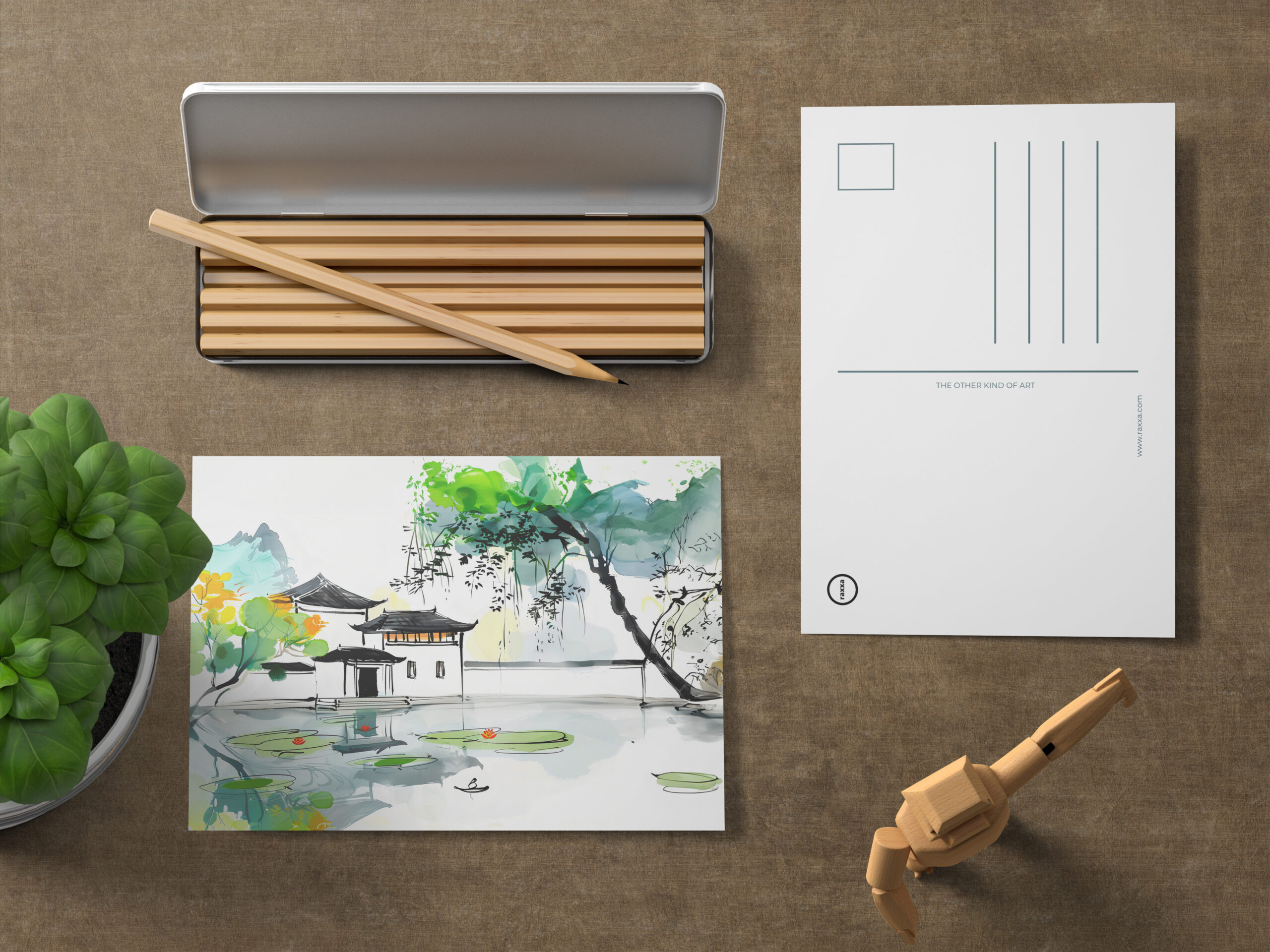 raxxa Postkarte: Chinese Temple by a Lotus Pond