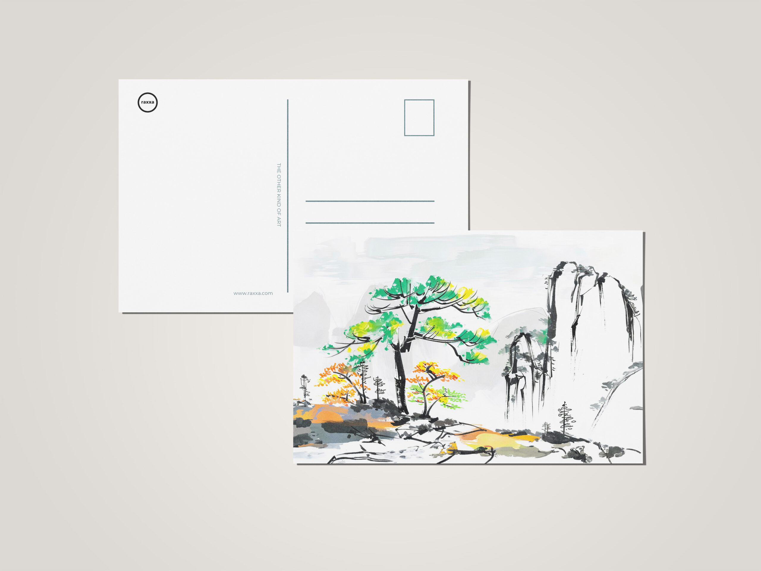 raxxa Postkarte: Tree and Landscape with Mountain Village