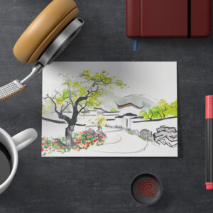 raxxa Postkarte: Chinese Village View with Traditional Temple