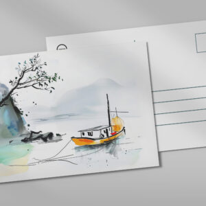 raxxa Postkarte: Chinese Junk Sailing on Tranquil Waters