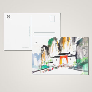 raxxa Postkarte: Temple with People in Mountainous Landscape