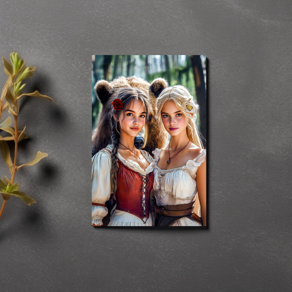 raxxa Postkarte: Snow-White and Rose-Red with the Bear