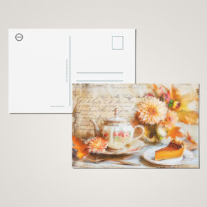 raxxa Postkarte: Dahlia Bloom with Pumpkin Cake Slice and Teapot
