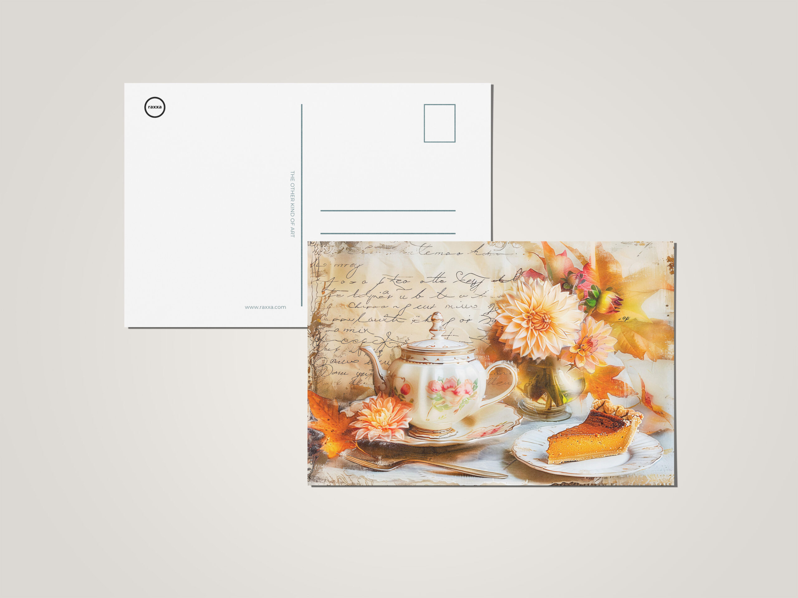 raxxa Postkarte: Dahlia Bloom with Pumpkin Cake Slice and Teapot