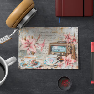 raxxa Postkarte: Pink Lily with Antique Radio Receiver