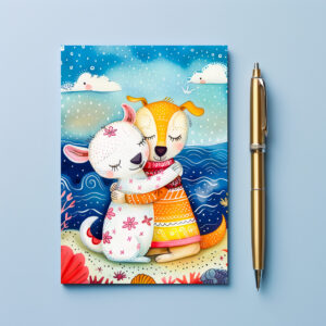 raxxa Postkarte: Illustration of two dogs playing at the beach