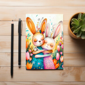 raxxa Postkarte: Two Easter Bunnies in Tulip Field
