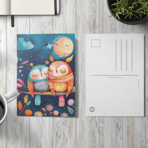 raxxa Postkarte: Illustration of owls hugging in forest at night