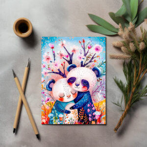 raxxa Postkarte: Two Pandas Hugging in Bamboo Forest