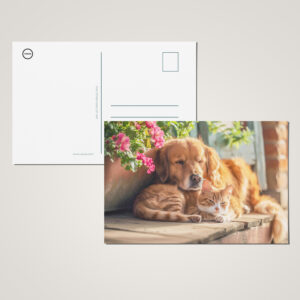 raxxa Postkarte: Labrador and Red Cat Snooze Together by Flowerpots