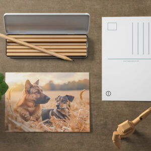 raxxa Postkarte: German Shepherd and Canine Pal Sit in Wheat Field