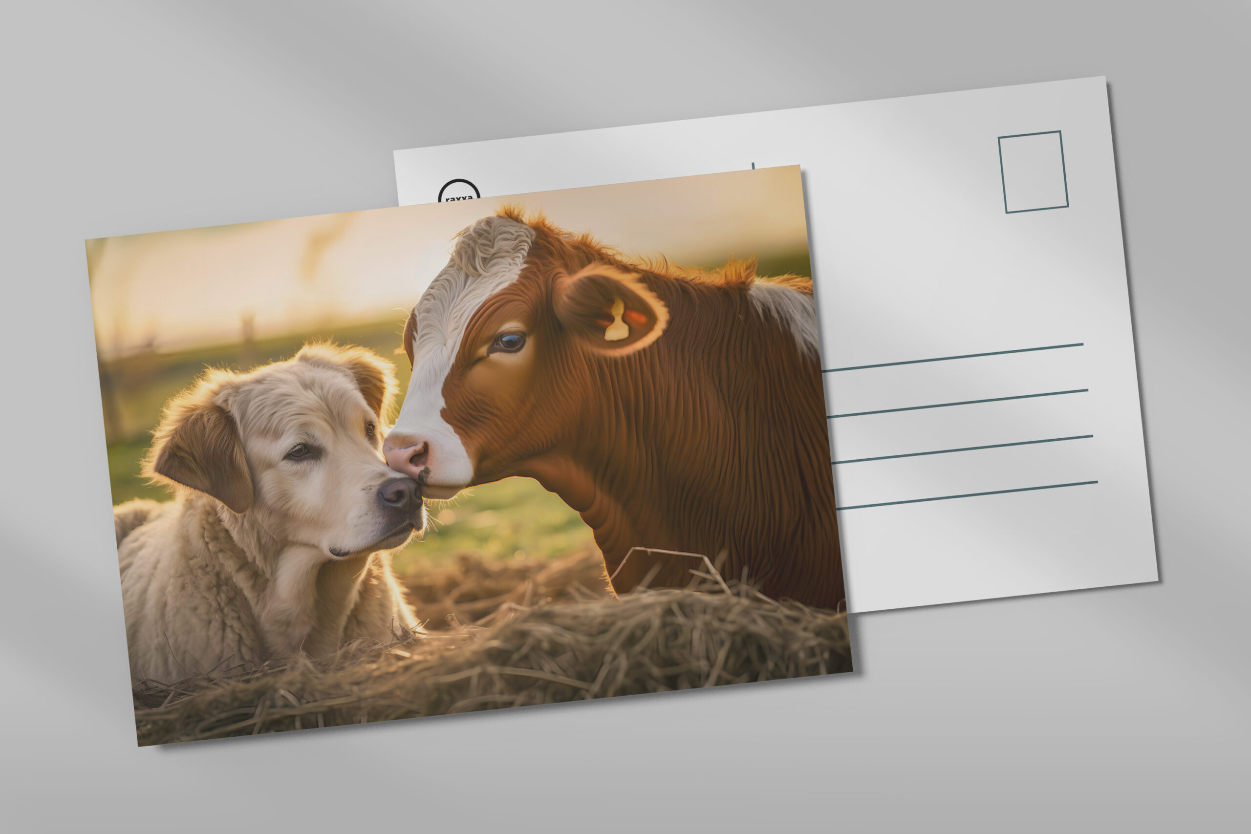 raxxa Postkarte: Farm Friends Labrador and Cow Enjoying Summer Days