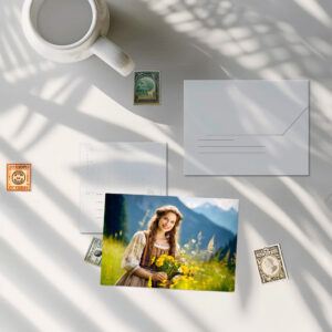 raxxa Postkarte: Woman in Traditional Dress with Wildflowers
