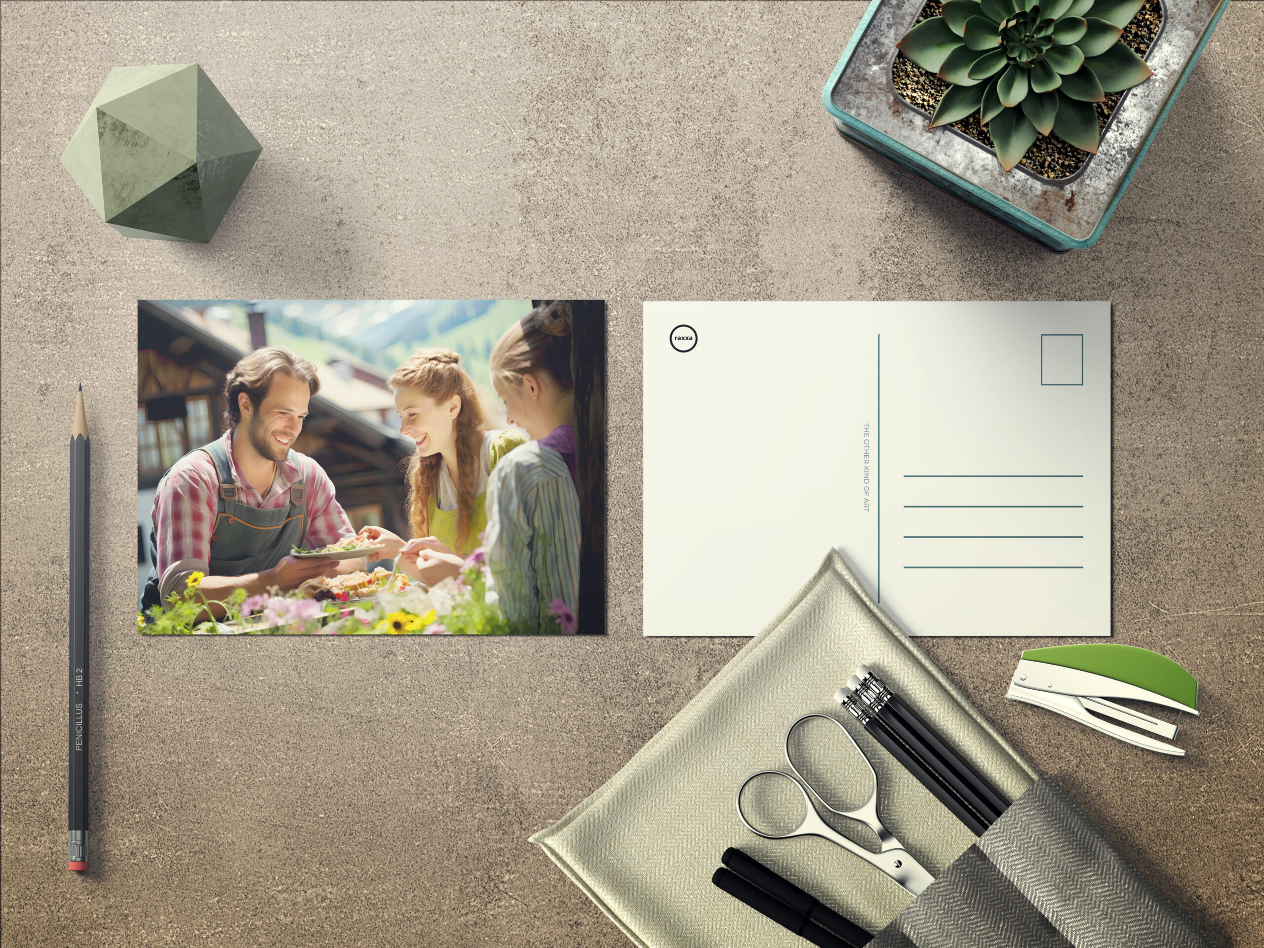 raxxa Postkarte: Alpine Family Meal in Flower Garden