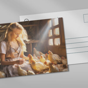 raxxa Postkarte: Rustic Barn Scene with Chickens
