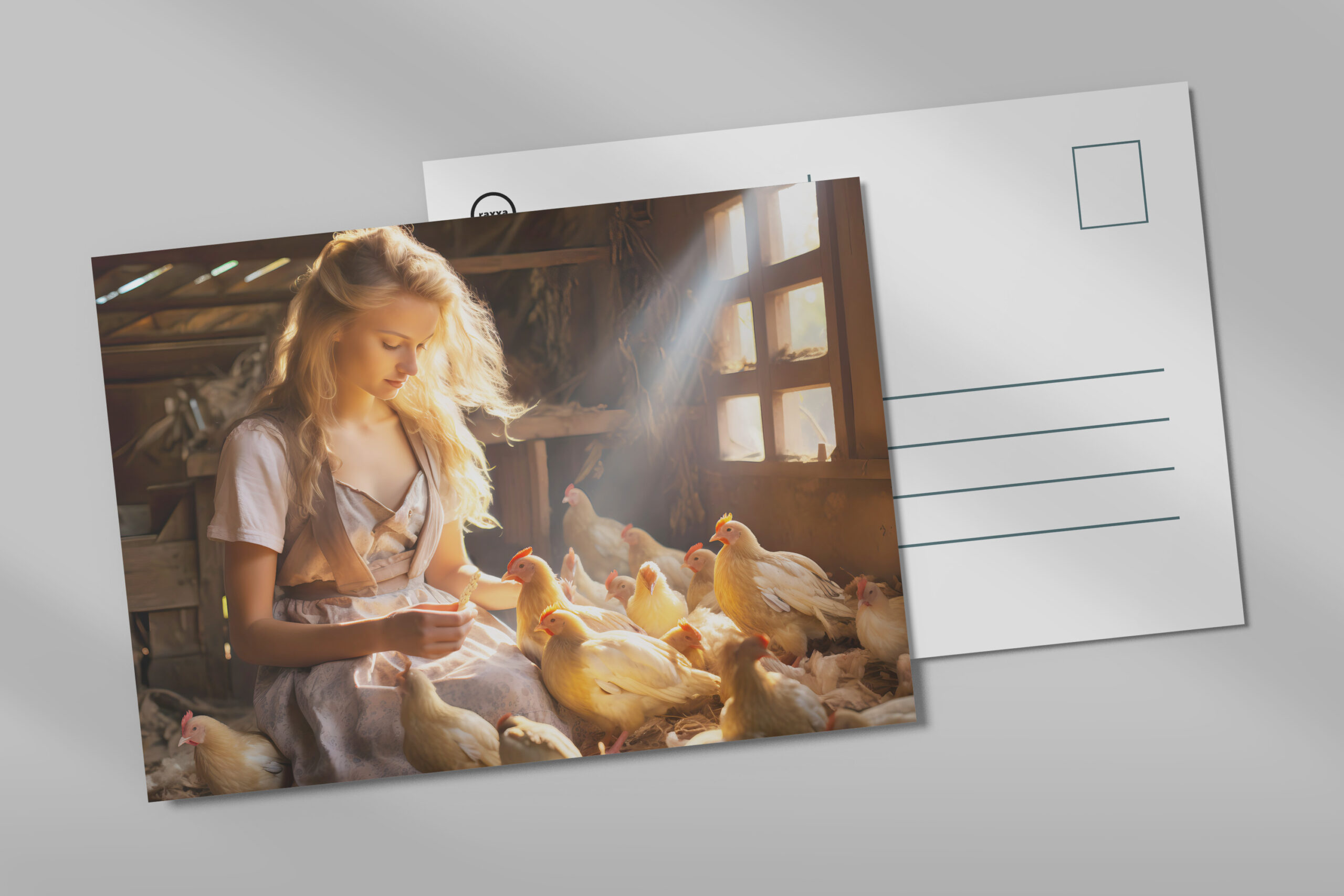 raxxa Postkarte: Rustic Barn Scene with Chickens