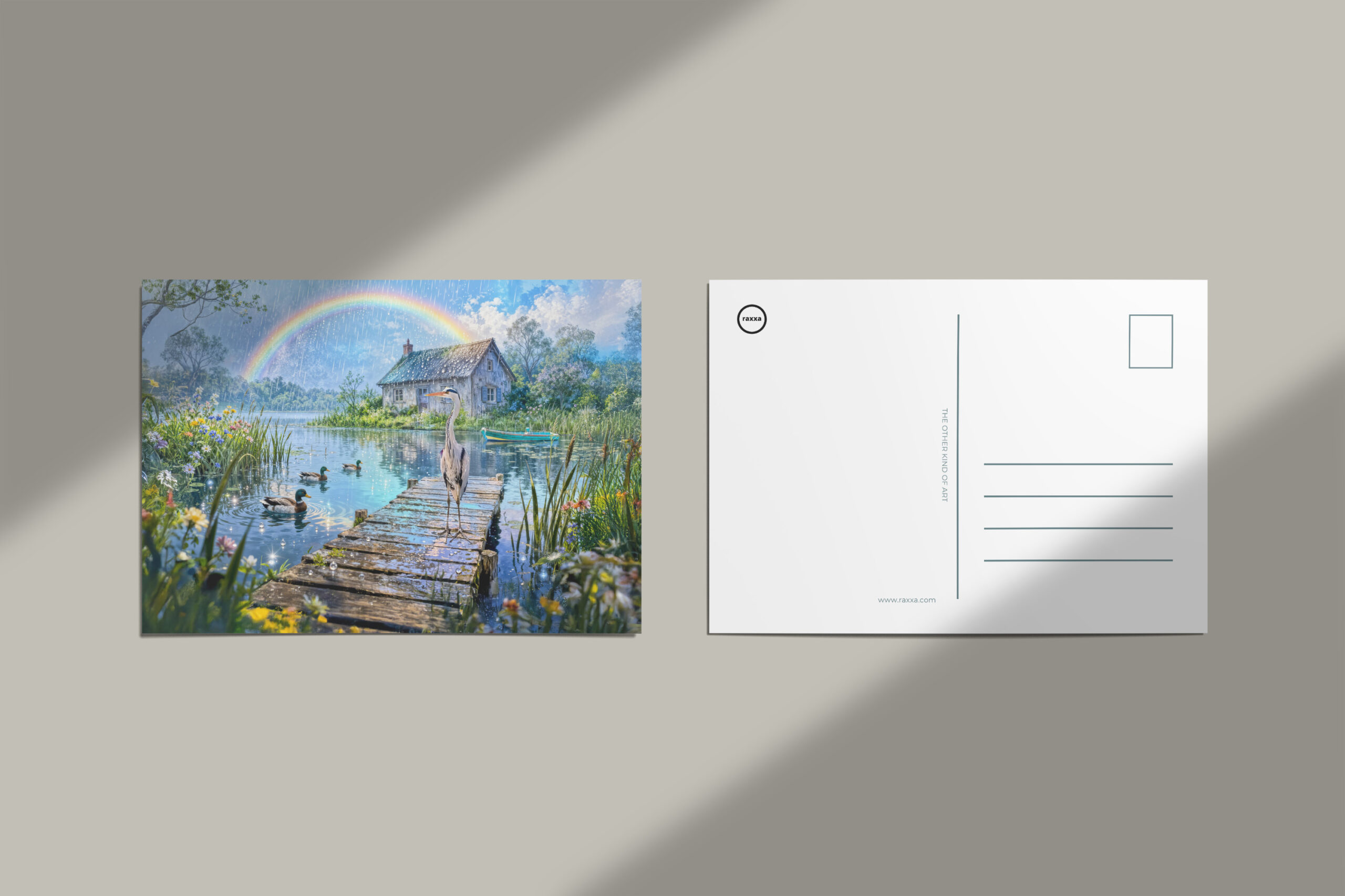 raxxa Postkarte: Rainbow Cottage with Ducks, Heron and Forest Stream